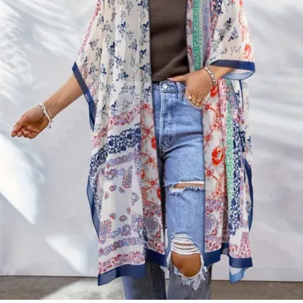 Floral Kimono Cardigan Multi Colored Kimono/ night robe / beach coverup New